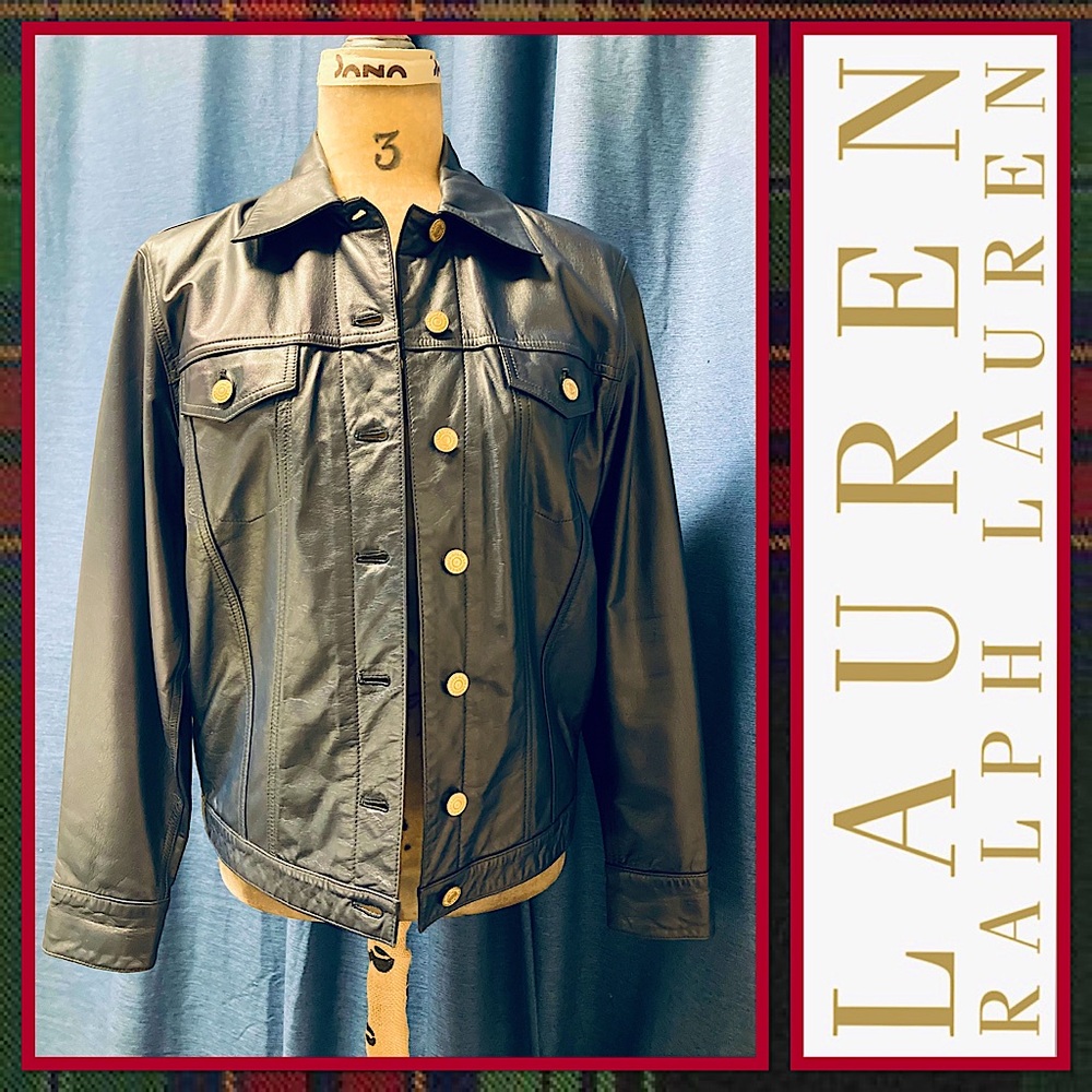 COPY - Ralph Lauren Navy Blue Leather Denim-Style Jacket.